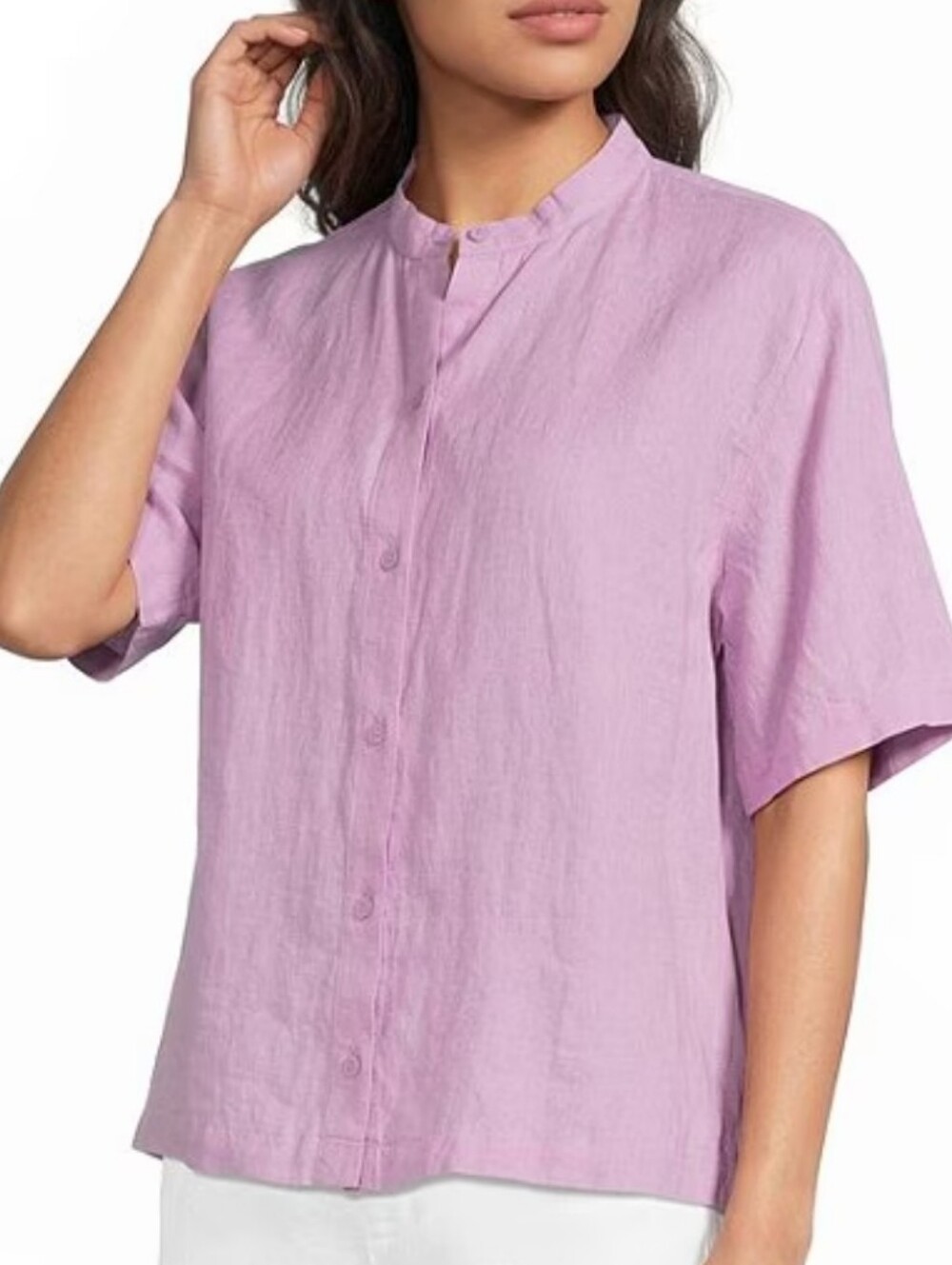 NWT Eileen Fisher Lavender Organic Handkerchief Linen Button Down Blouse